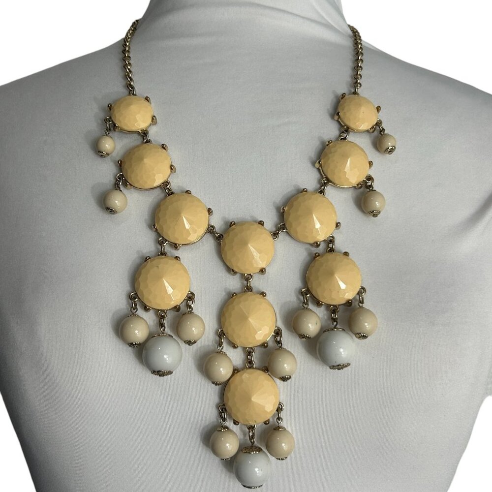 Cream Pale Yellow Faceted Cabochon Bib Bubble Necklace Dangle Bead Statement